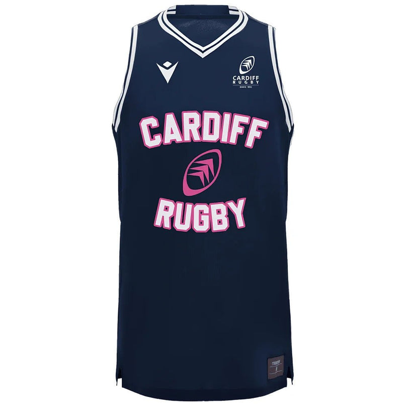 2024-2025 Cardiff Blues Rugby Basketball Singlet (Navy) |Product - Sleeveless | Macron | Absolute Rugby