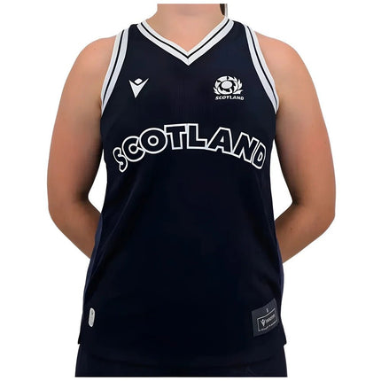 2024-2025 Scotland Rugby Training Singlet (Navy) - Womens |Product - Sleeveless | Macron | Absolute Rugby