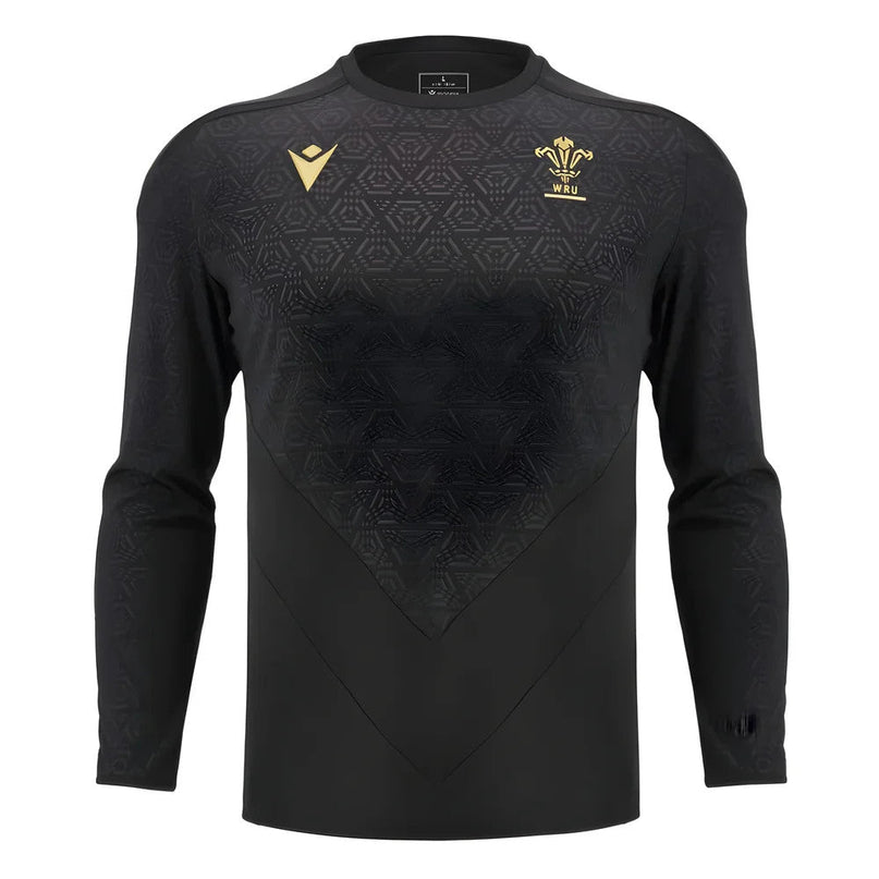 2024-2025 Wales Rugby LS Poly Training Shirt (Black) |Product - Training Shirts | Macron | Absolute Rugby
