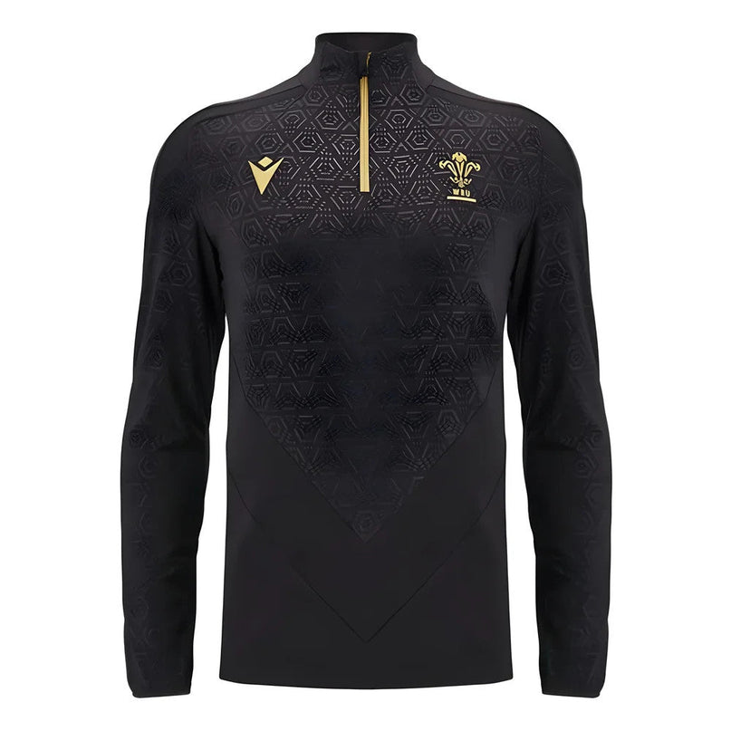 2024-2025 Wales Rugby Training 1/4 Zip Top (Black) |Product - Training Tops | Macron | Absolute Rugby