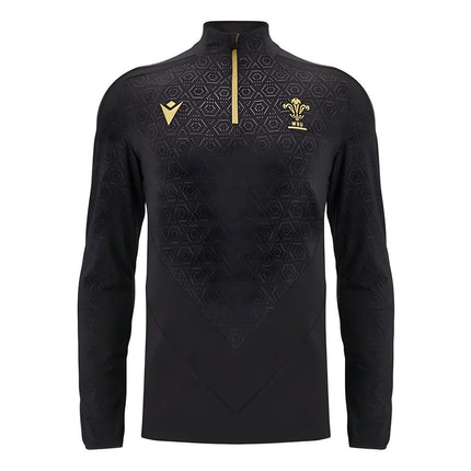 2024-2025 Wales Rugby Training 1/4 Zip Top (Black) |Product - Training Tops | Macron | Absolute Rugby