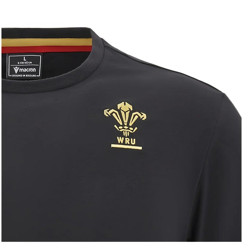 2024-2025 Wales Rugby Travel Cotton T-Shirt (Black) |Product - T-Shirt | Macron | Absolute Rugby