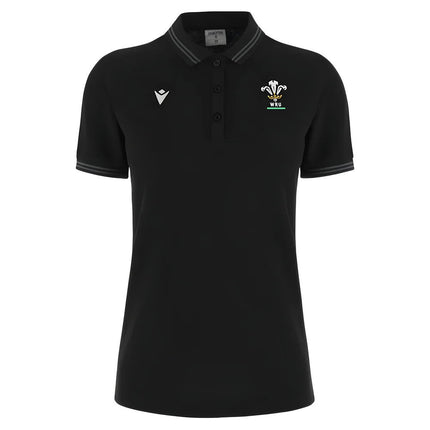 2024-2025 Wales Rugby Travel Polo Shirt (Black) - Womens |Product - Polo Shirts | Macron | Absolute Rugby
