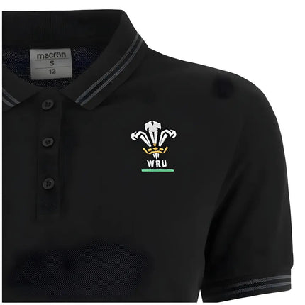 2024-2025 Wales Rugby Travel Polo Shirt (Black) - Womens |Product - Polo Shirts | Macron | Absolute Rugby