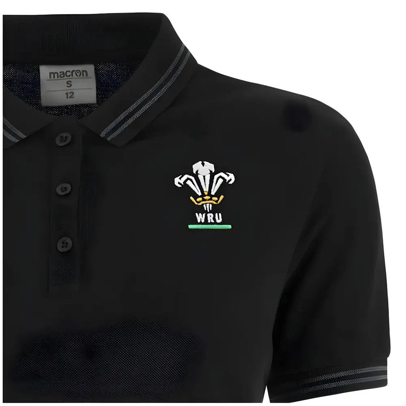 2024-2025 Wales Rugby Travel Polo Shirt (Black) - Womens |Product - Polo Shirts | Macron | Absolute Rugby