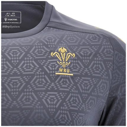 2024-2025 Wales WRU Rugby Training Poly Shirt (Anthracite) - Kids |Product - Training Shirts | Macron | Absolute Rugby