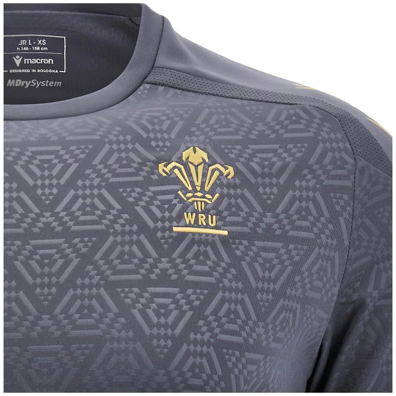 2024-2025 Wales WRU Rugby Training Poly Shirt (Anthracite) - Kids |Product - Training Shirts | Macron | Absolute Rugby