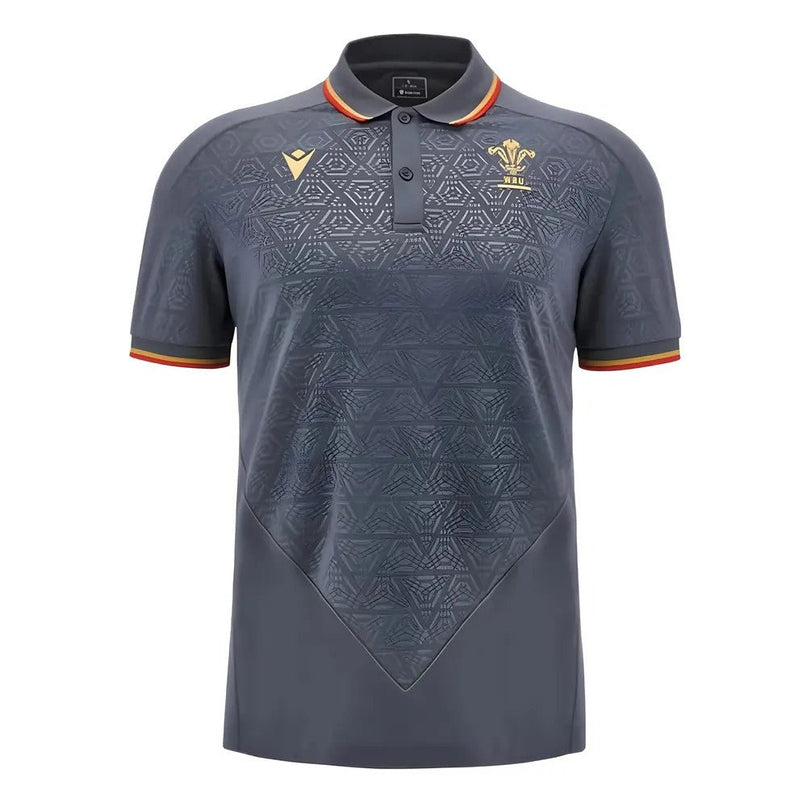 2024-2025 Wales WRU Rugby Travel Polo Shirt (Anthracite) |Product - Jackets | Macron | Absolute Rugby