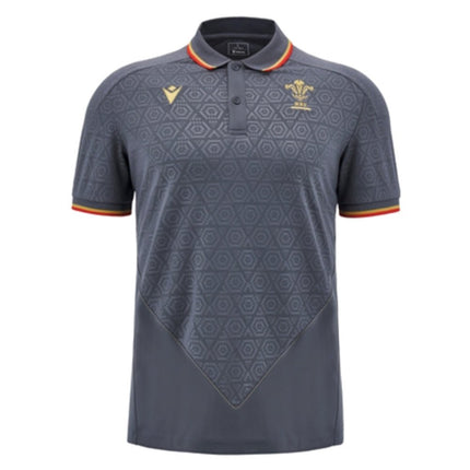 2024-2025 Wales WRU Rugby Travel Polo Shirt (Anthracite) - Kids |Product - Polo Shirts | Macron | Absolute Rugby