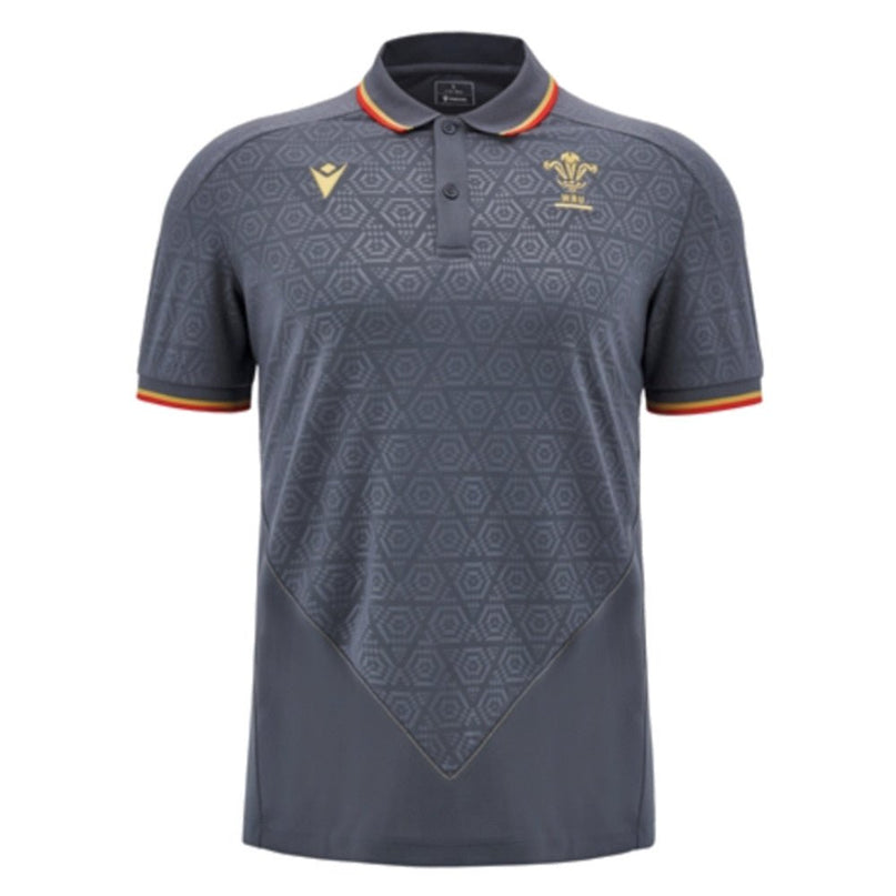 2024-2025 Wales WRU Rugby Travel Polo Shirt (Anthracite) - Kids |Product - Polo Shirts | Macron | Absolute Rugby