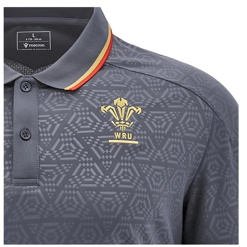 2024-2025 Wales WRU Rugby Travel Polo Shirt (Anthracite) - Kids |Product - Polo Shirts | Macron | Absolute Rugby