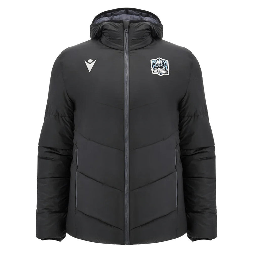 2025-2026 Glasgow Warriors Hooded Bomber Jacket (Black) |Product - Jackets | Macron | Absolute Rugby
