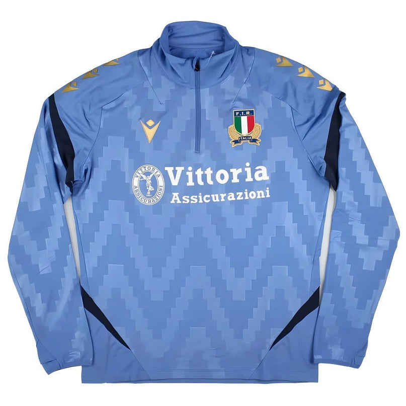 2025-2026 Italy FIR Rugby Training Half Zip Top (Blue) |Product - Training Tops | Macron | Absolute Rugby