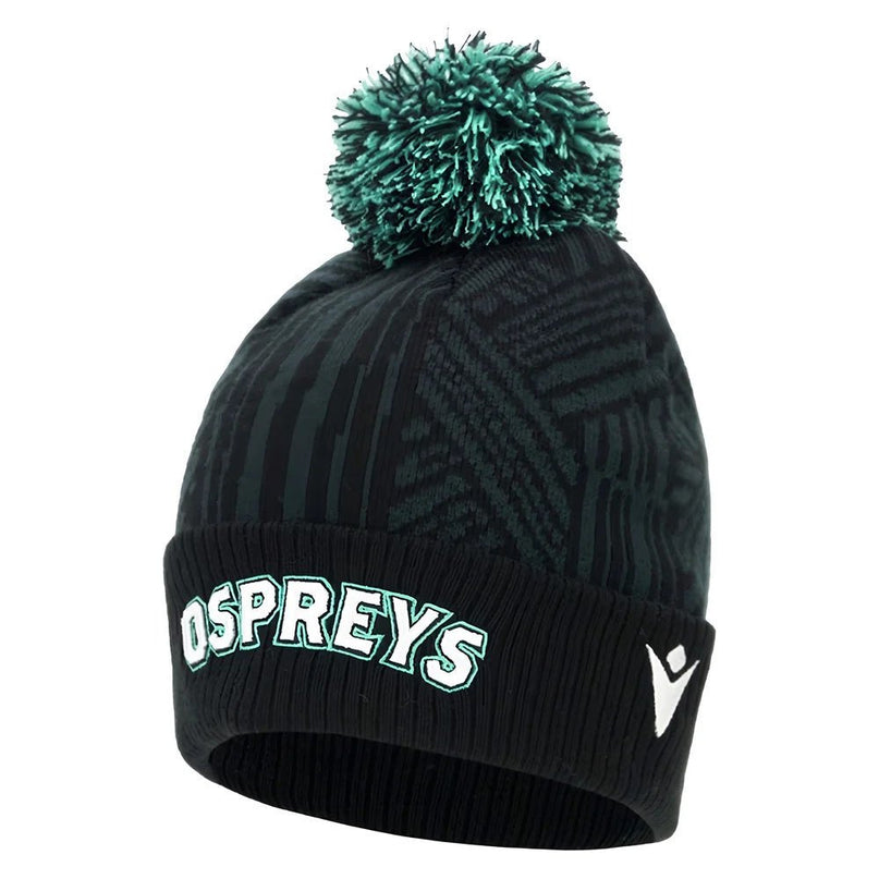 2025-2026 Ospreys Rugby Custom Pom Pom Beanie (Black) |Product - Headwear | Macron | Absolute Rugby