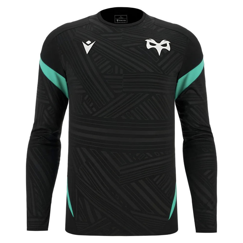 2025-2026 Ospreys Rugby Poly LS Training Tee (Black) |Product - Training Shirts | Macron | Absolute Rugby