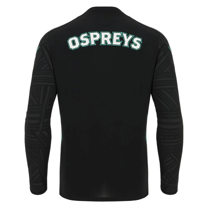 2025-2026 Ospreys Rugby Poly LS Training Tee (Black) |Product - Training Shirts | Macron | Absolute Rugby