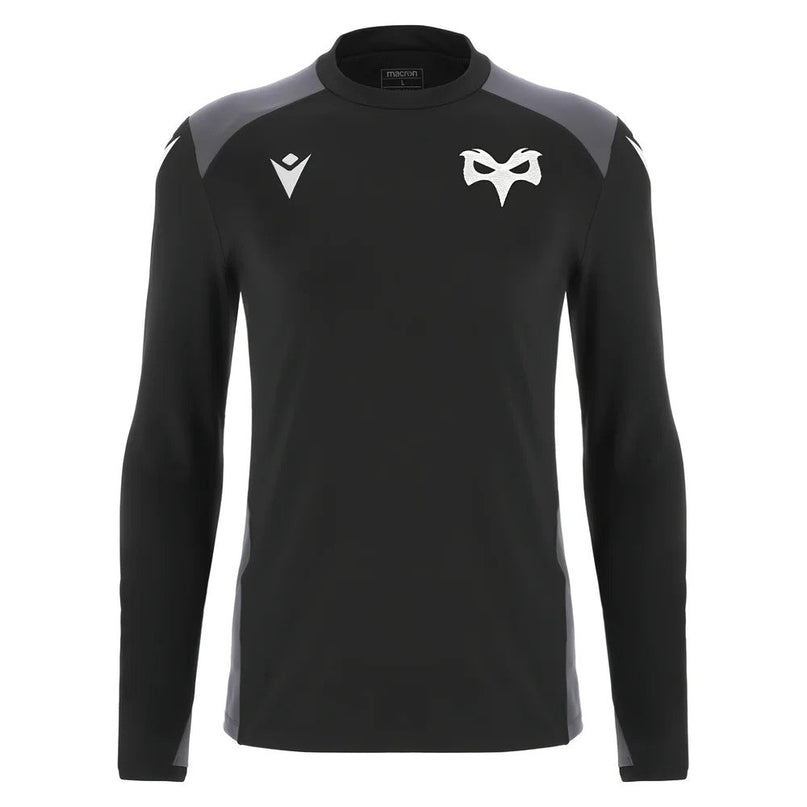 2025-2026 Ospreys Rugby Training Roundneck Top (Black) |Product - Sweat Tops | Macron | Absolute Rugby