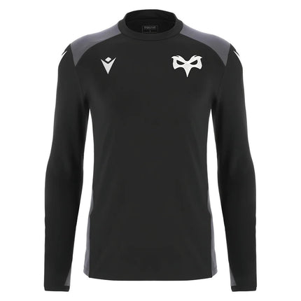 2025-2026 Ospreys Rugby Training Roundneck Top (Black) |Product - Sweat Tops | Macron | Absolute Rugby