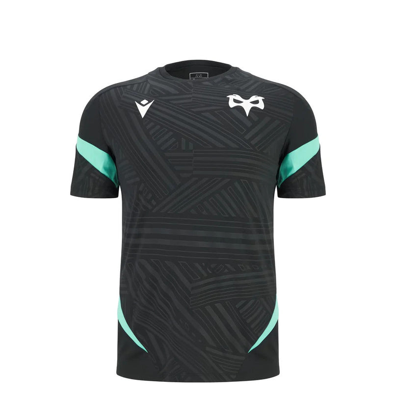 2025-2026 Ospreys Training Poly Rugby Shirt (Black) - Kids |Product - Training Shirts | Macron | Absolute Rugby