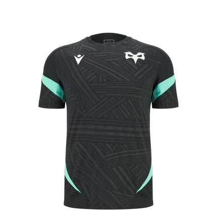 2025-2026 Ospreys Training Poly Rugby Shirt (Black) - Kids |Product - Training Shirts | Macron | Absolute Rugby
