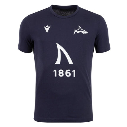 2025-2026 Sale Sharks Travel Shirt (Navy) |Product - T-Shirt | Macron | Absolute Rugby