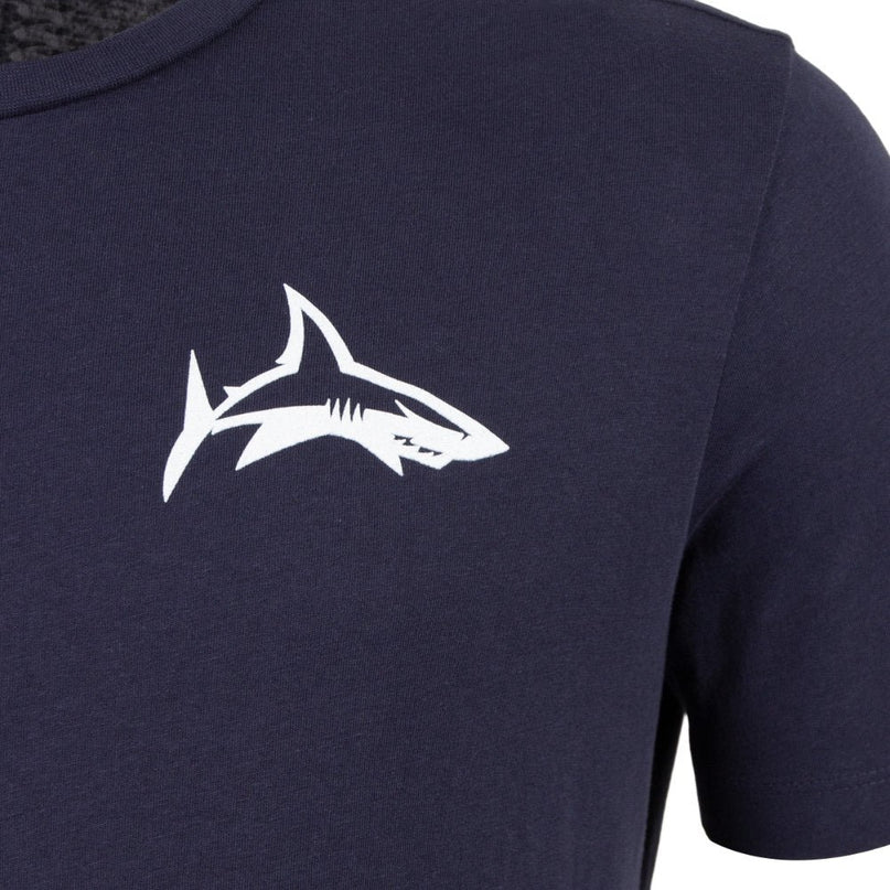 2025-2026 Sale Sharks Travel Shirt (Navy) |Product - T-Shirt | Macron | Absolute Rugby