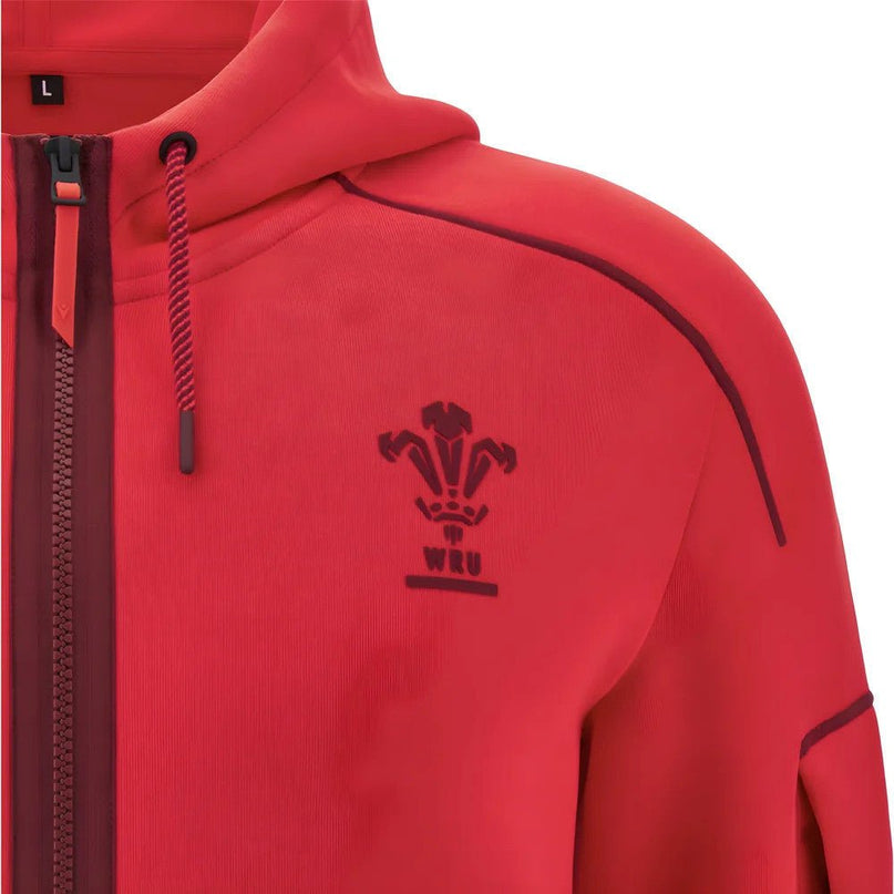 2025-2026 Wales WRU Ath Travel Player Full Zip (Red) |Product - Training Tops | Macron | Absolute Rugby