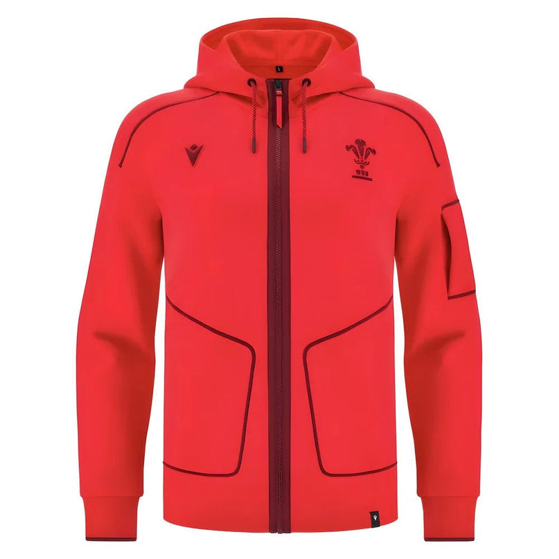 2025-2026 Wales WRU Ath Travel Player Full Zip (Red) |Product - Training Tops | Macron | Absolute Rugby
