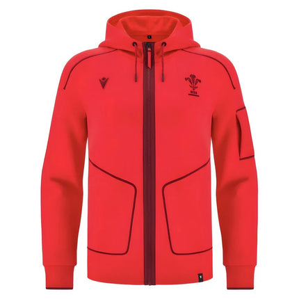 2025-2026 Wales WRU Ath Travel Player Full Zip (Red) |Product - Training Tops | Macron | Absolute Rugby