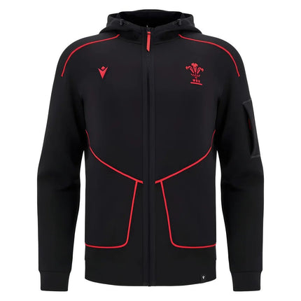 2025-2026 Wales WRU Ath Travel Tech Hoody (Black) |Product - Hoodies | Macron | Absolute Rugby