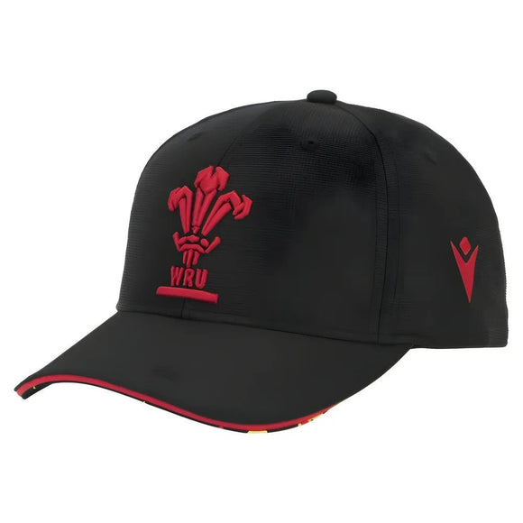 2025-2026 Wales WRU Custom Cap Curved Visor (Black) |Product - Headwear | Macron | Absolute Rugby