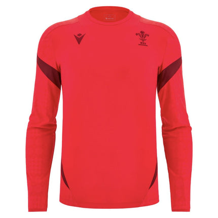 2025-2026 Wales WRU Rugby LS Player Training Shirt (Red) |Product - Training Shirts | Macron | Absolute Rugby