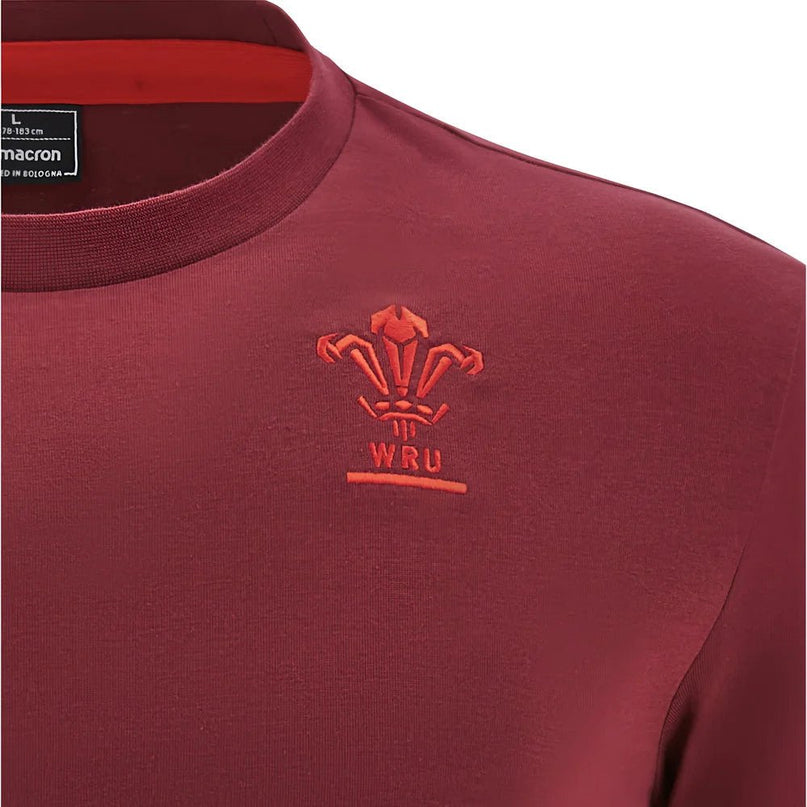 2025-2026 Wales WRU Rugby Travel Cotton Tee (Deep Red) |Product - T-Shirt | Macron | Absolute Rugby