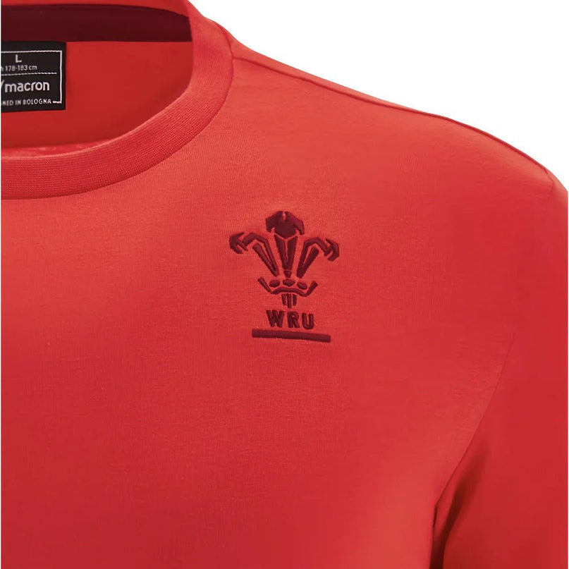 2025-2026 Wales WRU Rugby Travel Cotton Tee (Red) |Product - T-Shirt | Macron | Absolute Rugby