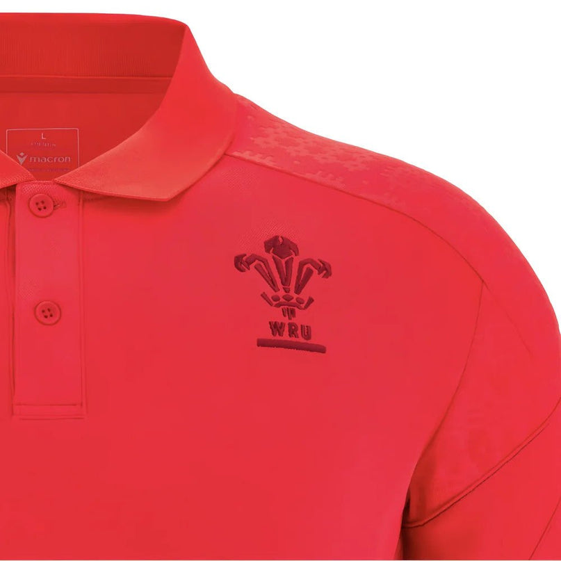 2025-2026 Wales WRU Rugby Travel Poly Polo Shirt (Red) |Product - Polo Shirts | Macron | Absolute Rugby