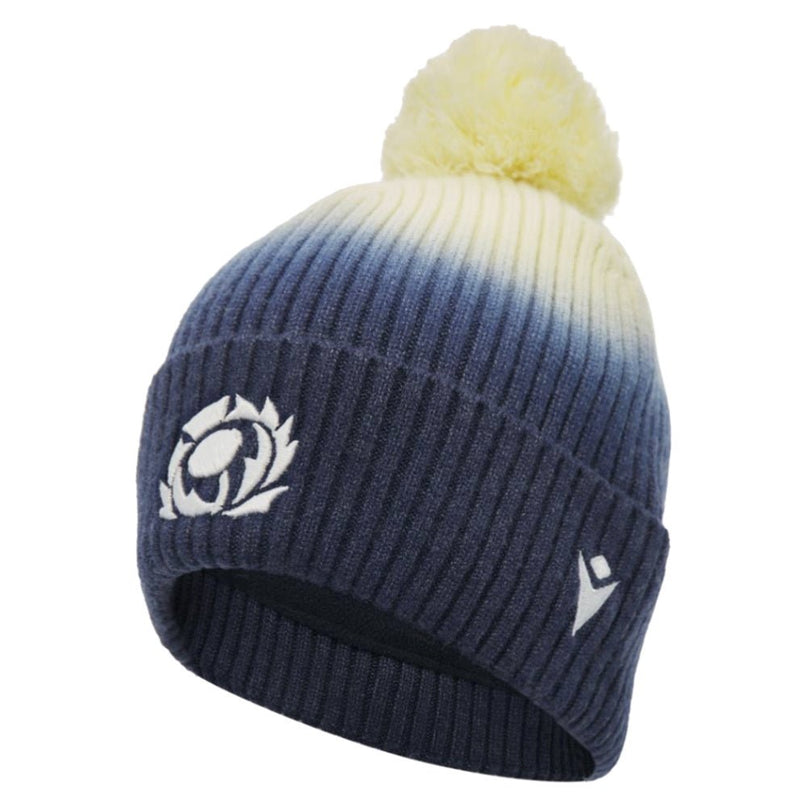 2026-2027 Scotland Rugby Pom Pom Beanie (Navy/Sand) |Product - Headwear | Macron | Absolute Rugby