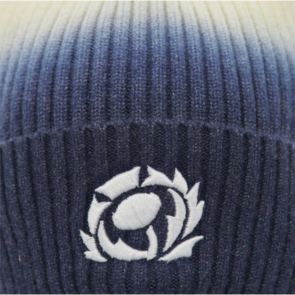 2026-2027 Scotland Rugby Pom Pom Beanie (Navy/Sand) |Product - Headwear | Macron | Absolute Rugby