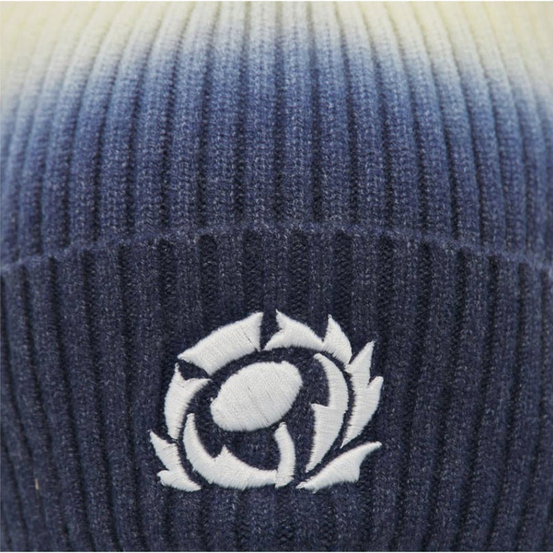 2026-2027 Scotland Rugby Pom Pom Beanie (Navy/Sand) |Product - Headwear | Macron | Absolute Rugby