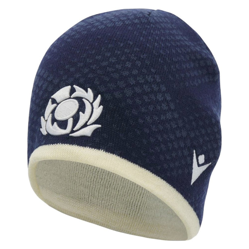 2026-2027 Scotland Rugby SRU Skull Knit Beanie (Navy/Sand) |Product - Headwear | Macron | Absolute Rugby