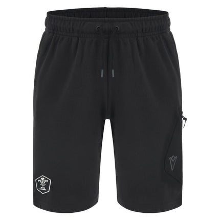 2026-2027 Wales WRU Bermuda Travel Cotton Shorts (Black) - Kids |Product - Shorts | Macron | Absolute Rugby
