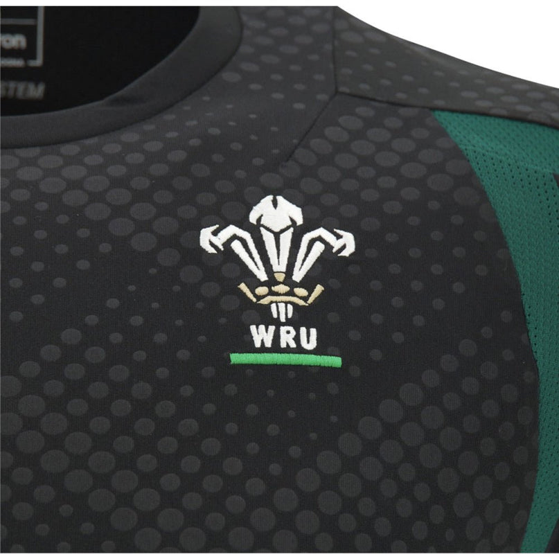 2026-2027 Wales WRU Rugby Player Training Shirt (Black) - Kids |Product - Training Shirts | Macron | Absolute Rugby