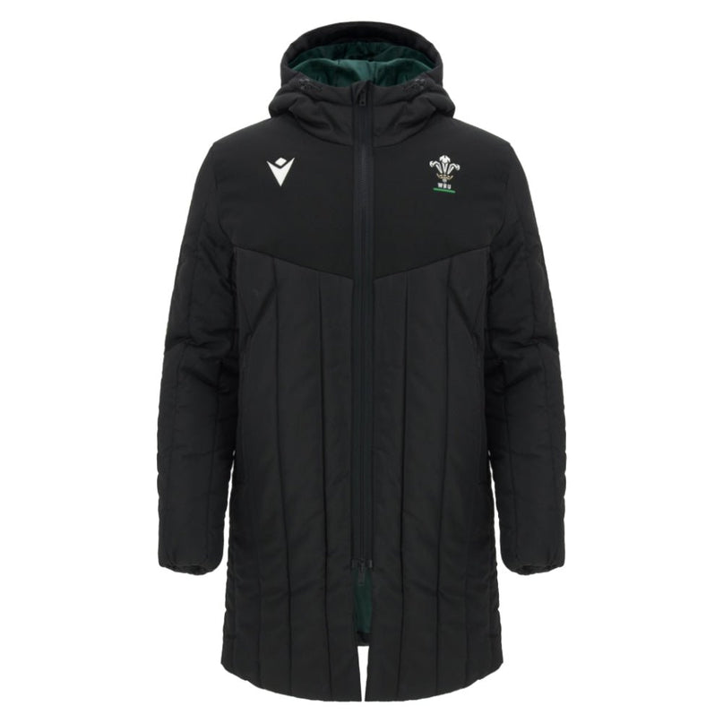 2026-2027 Wales WRU Travel 3/4 Padded Jacket (Black) |Product - Jackets | Macron | Absolute Rugby