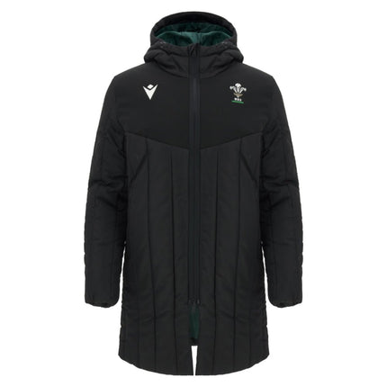 2026-2027 Wales WRU Travel 3/4 Padded Jacket (Black) |Product - Jackets | Macron | Absolute Rugby