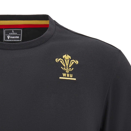 Macron Mens Wales Rugby Cotton T - Shirt 24/25 - Black |T - Shirt | Macron WRU 24/25 | Absolute Rugby