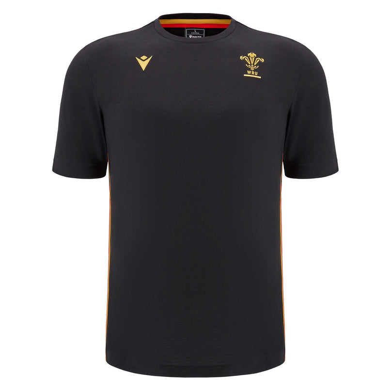 Macron Mens Wales Rugby Cotton T - Shirt 24/25 - Black |T - Shirt | Macron WRU 24/25 | Absolute Rugby