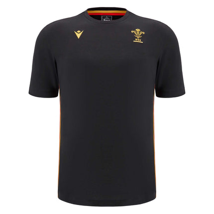 Macron Mens Wales Rugby Cotton T - Shirt 24/25 - Black |T - Shirt | Macron WRU 24/25 | Absolute Rugby