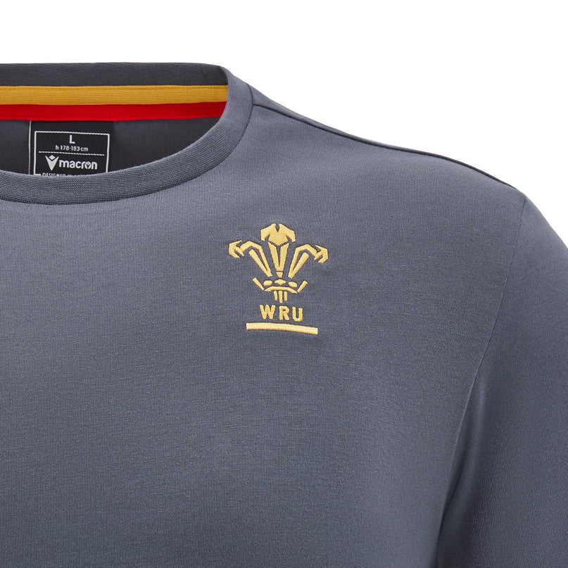 Macron Mens Wales Rugby Cotton T - Shirt 24/25 - Grey |T - Shirt | Macron WRU 24/25 | Absolute Rugby