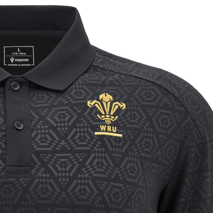 Macron Mens Wales Rugby Poly Polo 24/25 - Black |Polo Shirt | Macron WRU 24/25 | Absolute Rugby