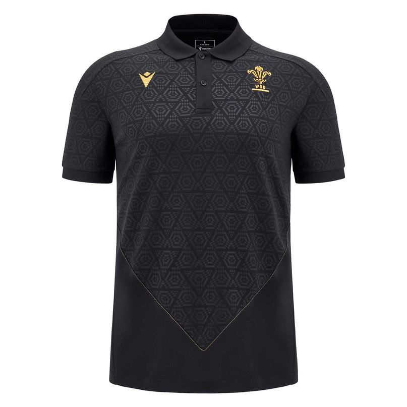 Macron Mens Wales Rugby Poly Polo 24/25 - Black |Polo Shirt | Macron WRU 24/25 | Absolute Rugby