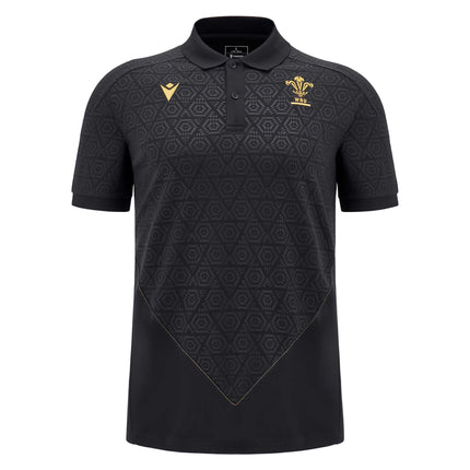 Macron Mens Wales Rugby Poly Polo 24/25 - Black |Polo Shirt | Macron WRU 24/25 | Absolute Rugby